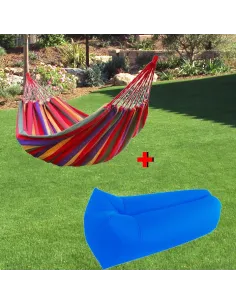 Pachet promotional Hamac multicolor + Sezlong Portabil Lazy Bed