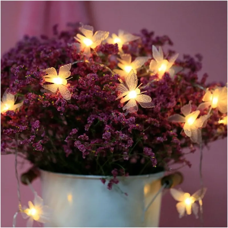 Instalatie solara 50 LED fluturi Fairy, alb cald