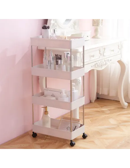 Etajera mobila cu roti si 4 rafturi, 87 x 14 x 41 cm