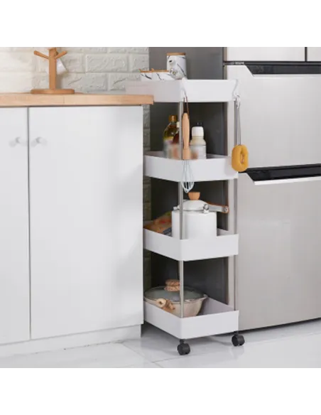 Etajera mobila cu roti si 4 rafturi, 87 x 14 x 41 cm