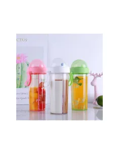 Sticla cu 2 compartimente si 2 paie pentru bauturi, 600 ml 2