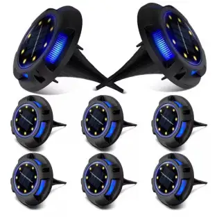 Set 8 lampi solare tip spot pentru gradina, 8 leduri alb cald si 4 leduri multicolor RGB