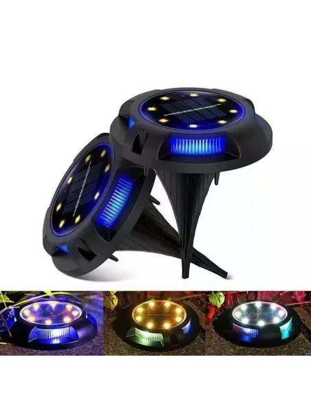 Set 8 lampi solare tip spot pentru gradina, 8 leduri alb cald si 4 leduri multicolor RGB