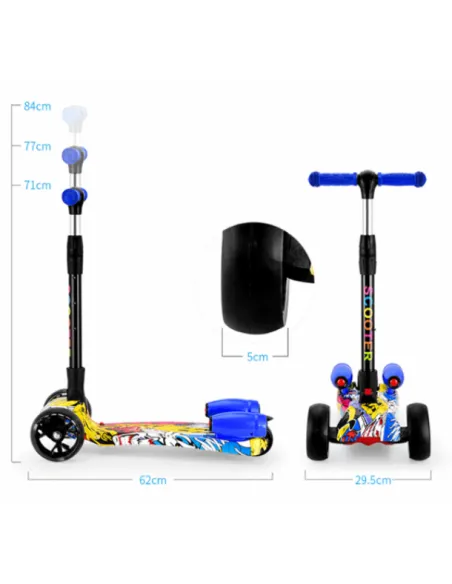 Trotineta cu 3 roți pentru copii cu jet de pulverizare cu LED-uri
