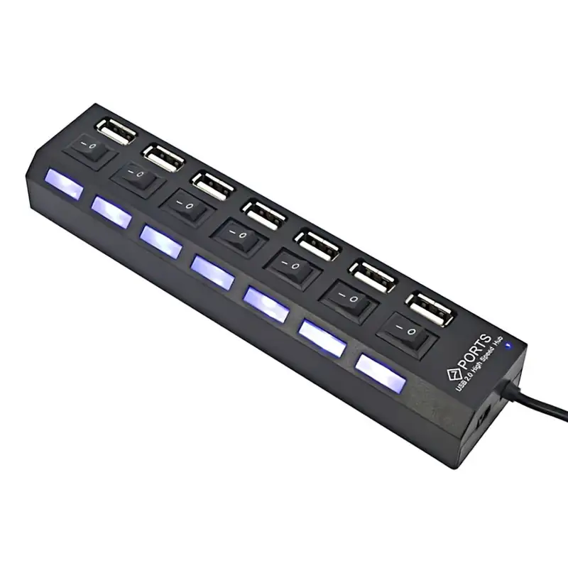 Hub USB 2.0 alimentat extern, 7 porturi cu întrerupător