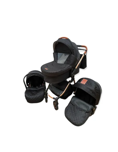 Carucior 3 in 1, 3 piese landou, sport si scoica, 0-36 luni, negru, RED-T6