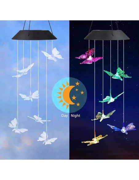 Decoratiune cu 6 fluturi incarcare solara si jocuri de lumini pentru gradina