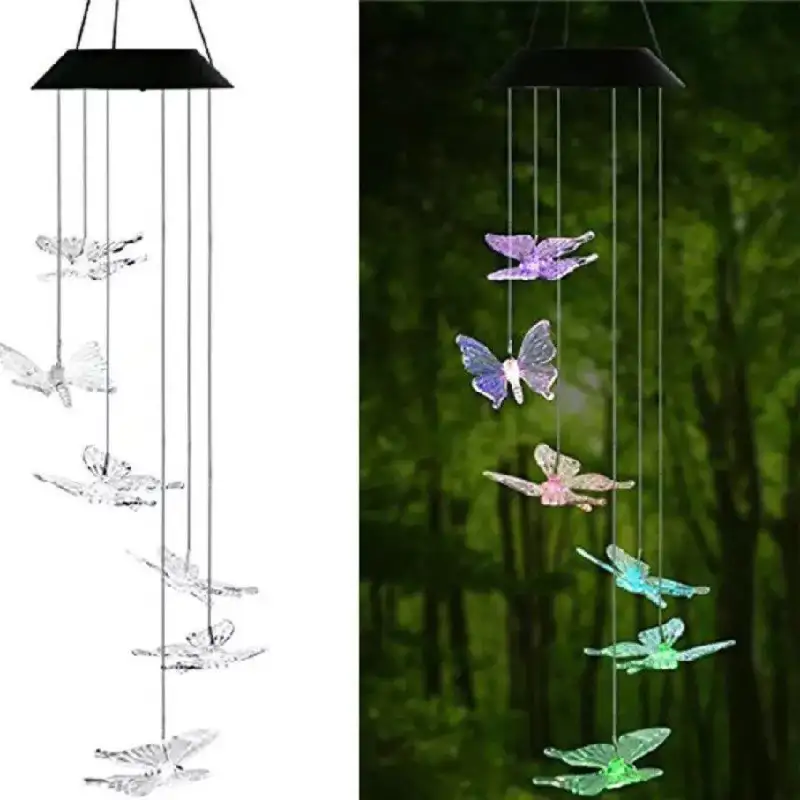 Decoratiune cu 6 fluturi incarcare solara si jocuri de lumini pentru gradina