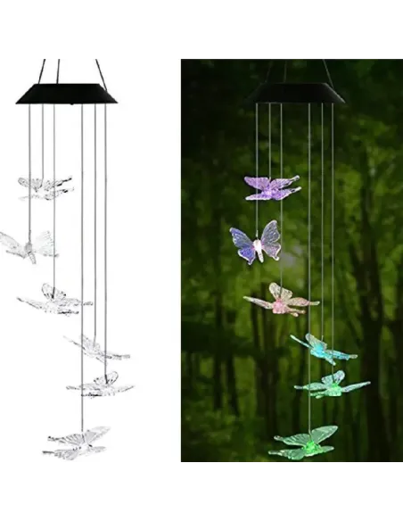 Decoratiune cu 6 fluturi incarcare solara si jocuri de lumini pentru gradina