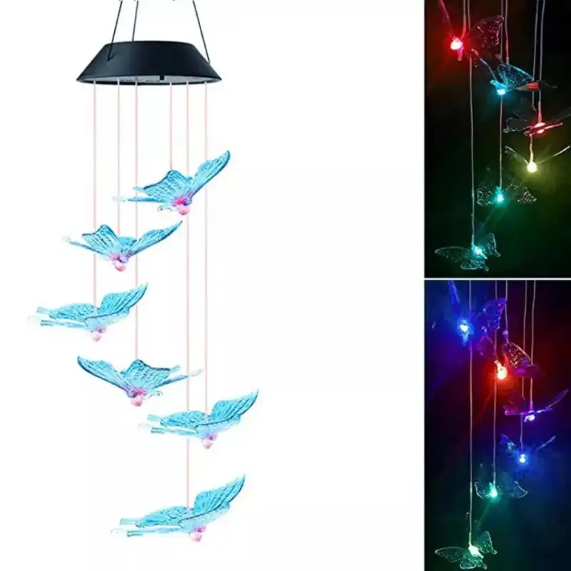 Decoratiune cu 6 fluturi incarcare solara si jocuri de lumini pentru gradina