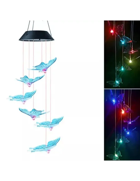 Decoratiune cu 6 fluturi incarcare solara si jocuri de lumini pentru gradina