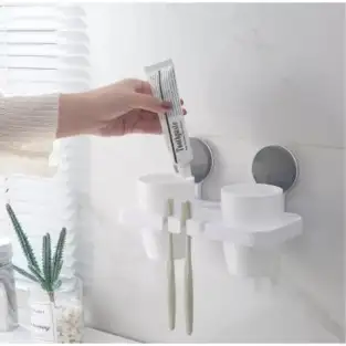 Suport baie pentru uscatorul de par, periute de dinti si pahar 2