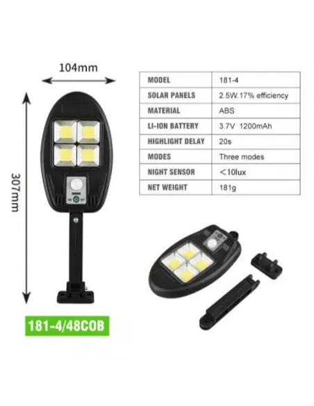 Lampa solara de perete, 48 COB, CL181- 4 Leduri si senzor miscare