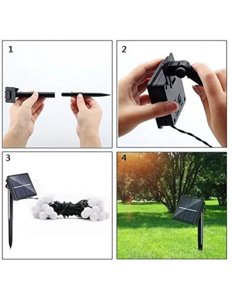 Instalatie solara cu 50 globulete LED , alb transparent, interior-exterior, fir negru, multicolor