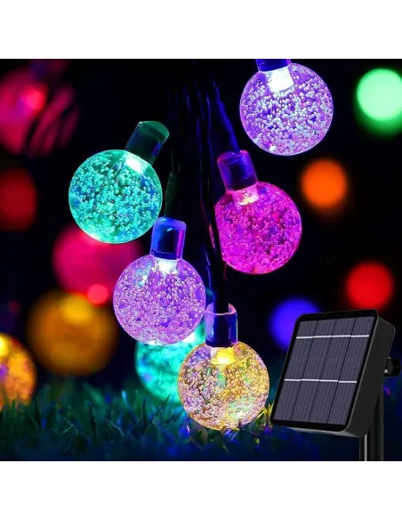 Instalatie solara cu 50 globulete LED , alb transparent, interior-exterior, fir negru, multicolor