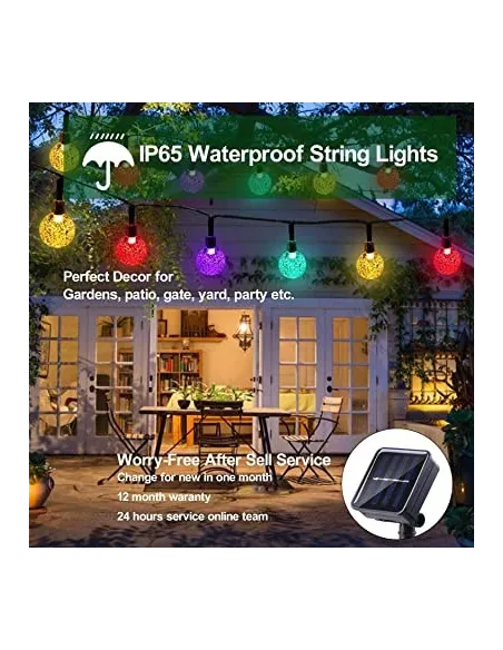 Instalatie solara cu 50 globulete LED , alb transparent, interior-exterior, fir negru, multicolor
