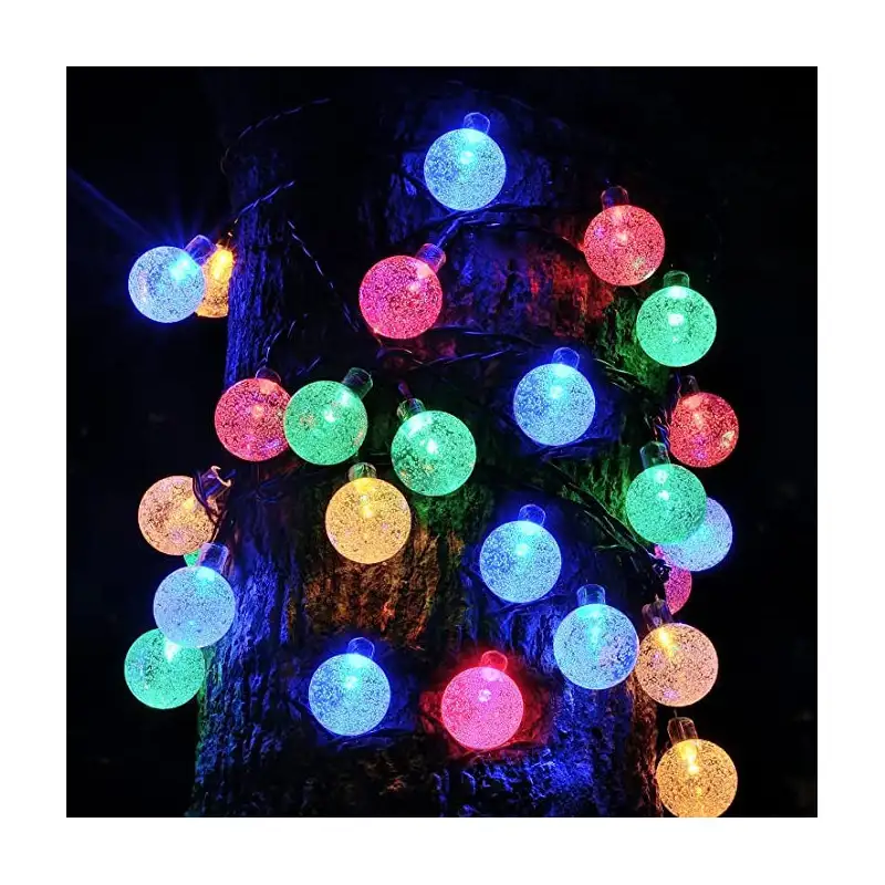 Instalatie solara cu 50 globulete LED , alb transparent, interior-exterior, fir negru, multicolor
