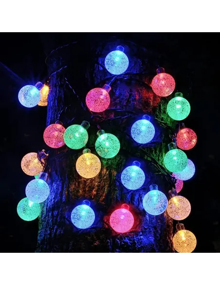 Instalatie solara cu 50 globulete LED , alb transparent, interior-exterior, fir negru, multicolor
