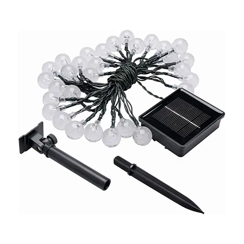 Instalatie solara cu 50 globulete LED , alb transparent, interior-exterior, fir negru, multicolor