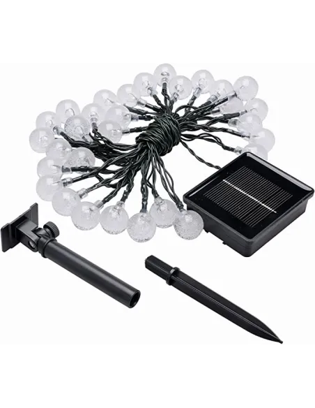 Instalatie solara cu 50 globulete LED , alb transparent, interior-exterior, fir negru, multicolor