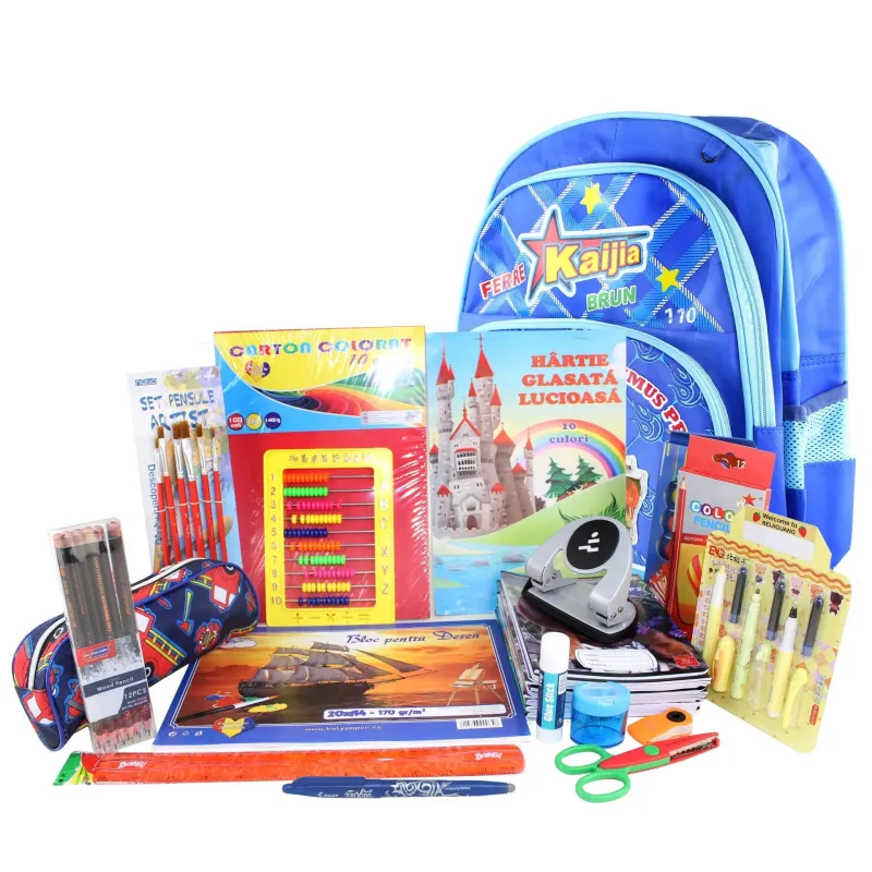 Ghiozdan complet, Pachet de rechizite copii pentru baieti/fete, clasele 1-4