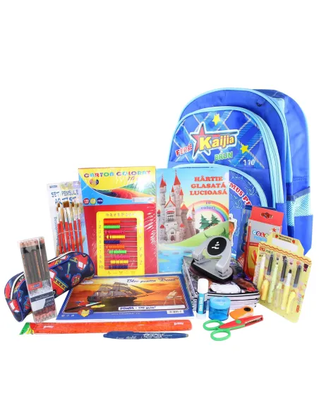 Ghiozdan complet, Pachet de rechizite copii pentru baieti/fete, clasele 1-4