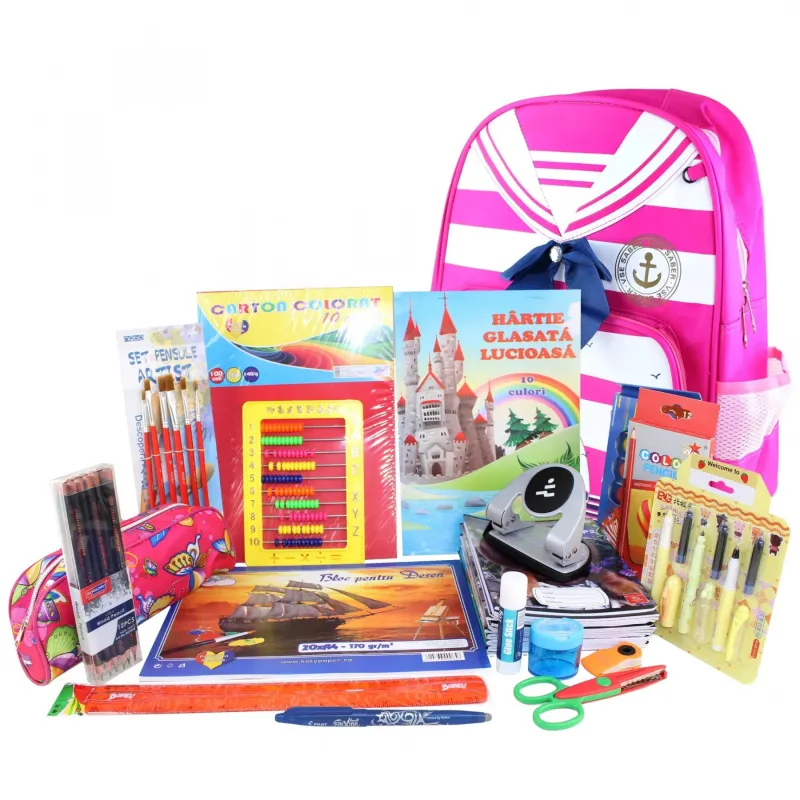 Ghiozdan complet, Pachet de rechizite copii pentru baieti/fete, clasele 1-4