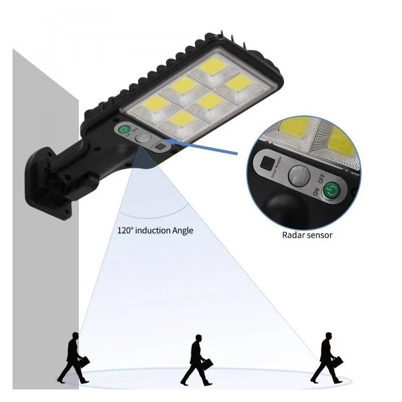 Set 5 x Lampi Solare de Perete cu 72 LED-uri COB, 50W, 3 Moduri de Functionare, Telecomanda, Senzor de Miscare si Lumina