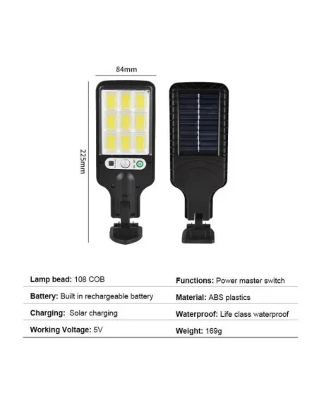 Set 5 x Lampi Solare de Perete cu 72 LED-uri COB, 50W, 3 Moduri de Functionare, Telecomanda, Senzor de Miscare si Lumina