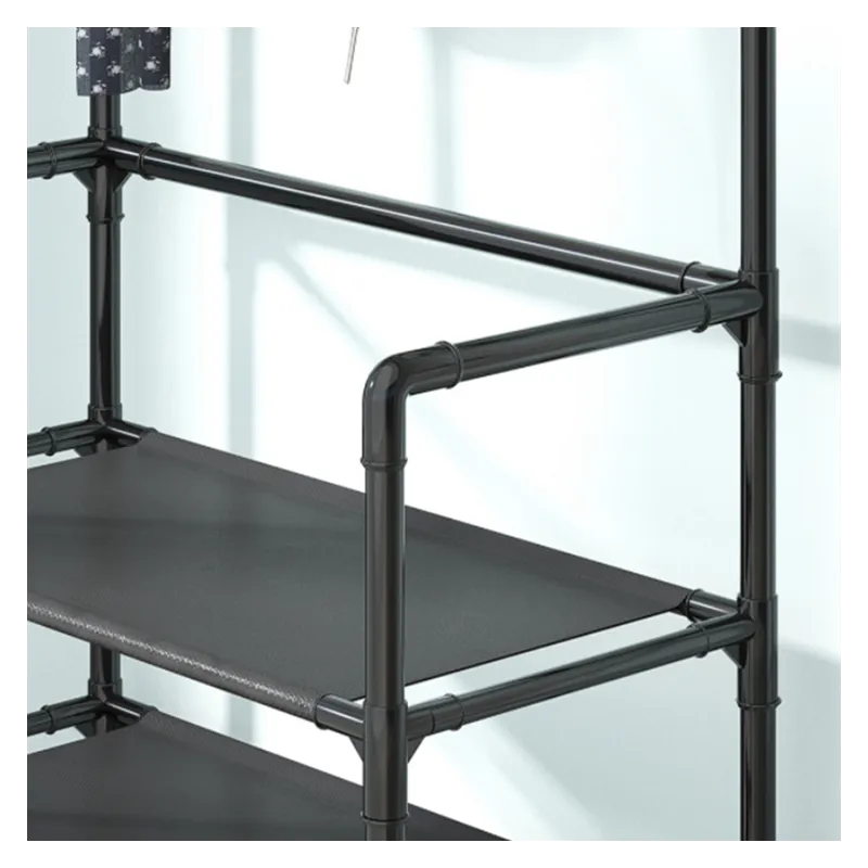 Cuier metalic cu rafturi, raft de organizare, Negru