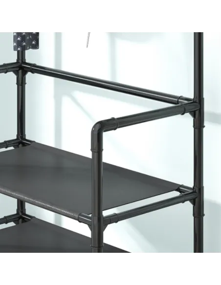 Cuier metalic cu rafturi, raft de organizare, Negru