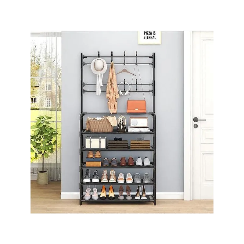 Cuier metalic cu rafturi, raft de organizare, Negru