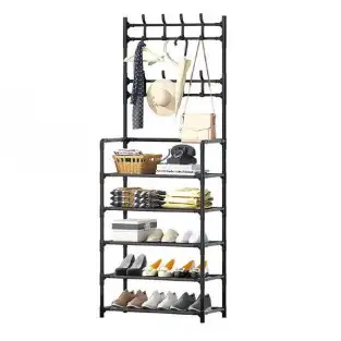 Cuier metalic cu rafturi, raft de organizare, Negru 2