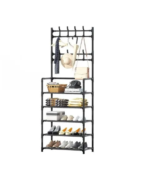 Cuier metalic cu rafturi, raft de organizare, Negru