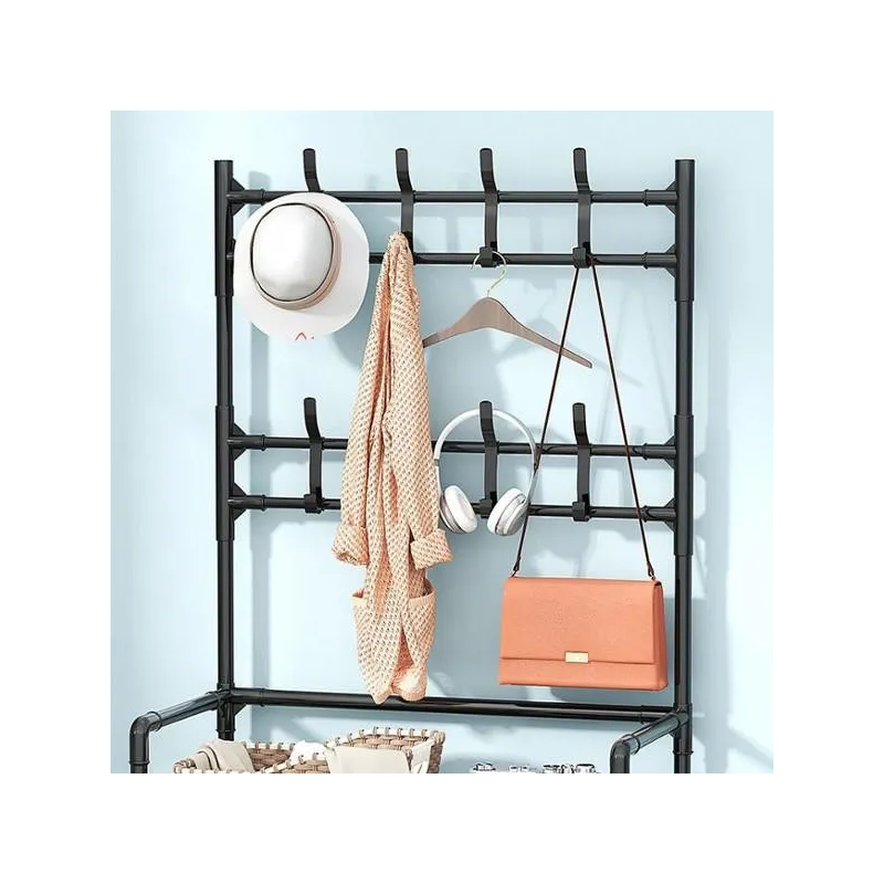 Cuier metalic cu rafturi, raft de organizare, Negru