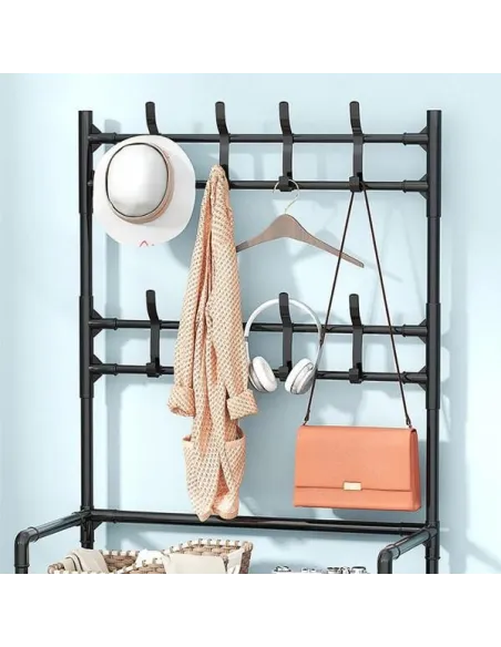 Cuier metalic cu rafturi, raft de organizare, Negru