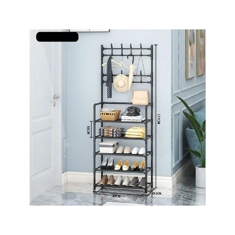 Cuier metalic cu rafturi, raft de organizare, Negru