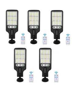 Set 5 x Lampi Solare de Perete cu 72 LED-uri, 50W,  3 Moduri de Functionare, Telecomanda, Senzor de Miscare si Lumina