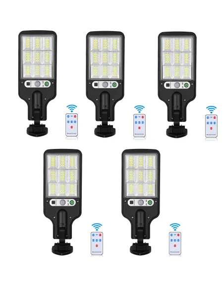 Set 5 x Lampi Solare de Perete cu 72 LED-uri, 50W,  3 Moduri de Functionare, Telecomanda, Senzor de Miscare si Lumina