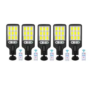 Set 5 x Lampi Solare de Perete cu 72 LED-uri COB, 50W, 3 Moduri de Functionare, Telecomanda, Senzor de Miscare si Lumina
