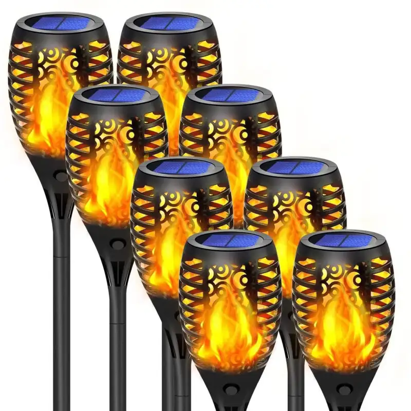 Set 8 x lampa solara tip torta cu efect de flacara falsa, 51cm, rezistente la intemperii, IP65