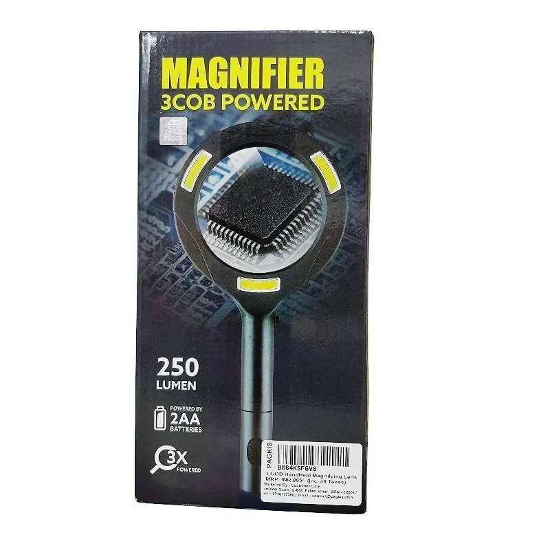 Lupa 3 leduri COB LED putere de marire 3X, diametru lentila 85 mm , 250 Lumeni , 2 Baterii AA