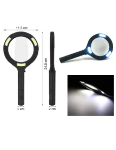 Lupa 3 leduri COB LED putere de marire 3X, diametru lentila 85 mm , 250 Lumeni , 2 Baterii AA 2