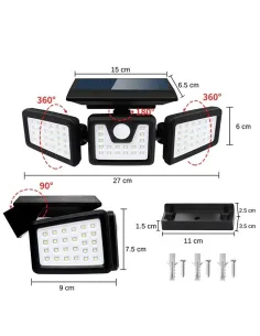Set 4 lampi solare triple , pentru exterior, cu senzor de miscare, rezistente la apa 2