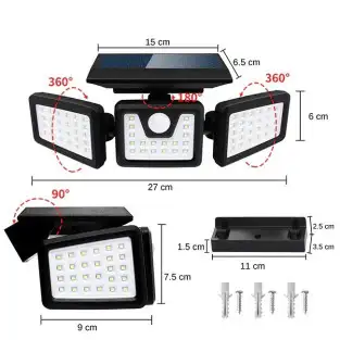 Set 4 lampi solare triple , pentru exterior, cu senzor de miscare, rezistente la apa 2