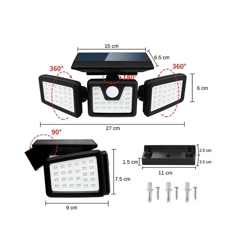 Set 4 lampi solare triple , pentru exterior, cu senzor de miscare, rezistente la apa