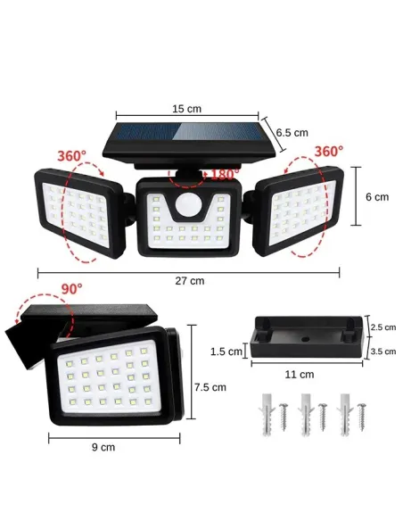 Set 4 lampi solare triple , pentru exterior, cu senzor de miscare, rezistente la apa