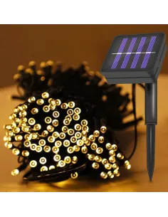 Instalatie solara decorativa, 100 LED-uri, alb cald, 12 m, 2 moduri iluminare 2