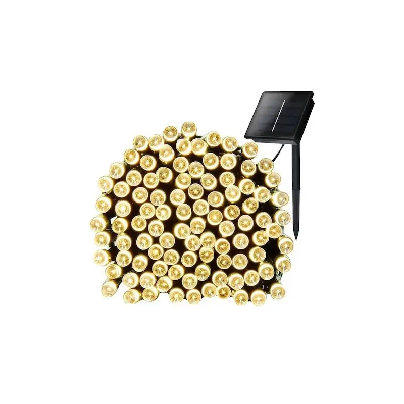 Instalatie solara decorativa, 100 LED-uri, alb cald, 12 m, 2 moduri iluminare