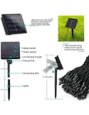 Instalatie solara decorativa, 100 LED-uri, alb rece, 12 m, 2 moduri iluminare